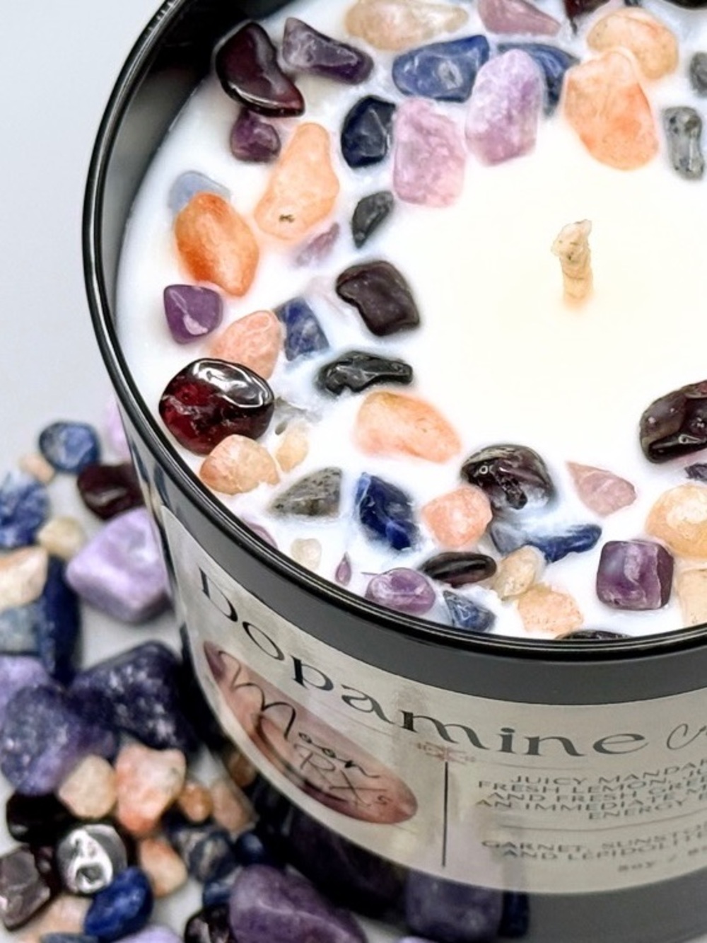 Energizing *Dopamine Crystal Candle* citrus candle healing crystals mood boost